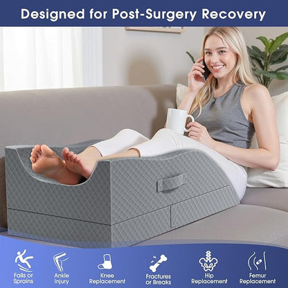 Leg Pillow, Leg Elevation Pillow with Pad and Memory Foam, Height Adjustable Bolster Pillow for Legs, Leg Pillow Elevation Blood Circulation, for Post-Surgery, Grey