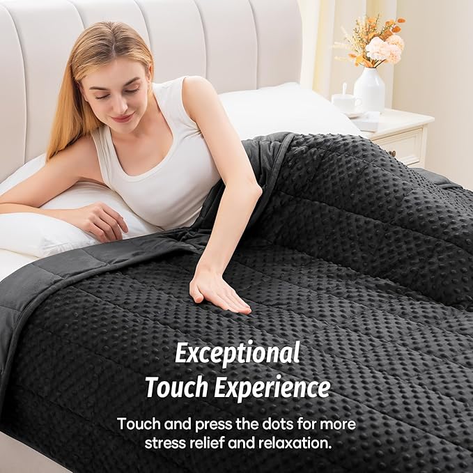 Wemore Minky Dot Weighted Blanket for Adults King Size 20 lbs, Soft Cozy Heavy Blanket for Bed and Couch, Breathable Blanket for All-Season with Glass Beads, Black 80 x 87 inches