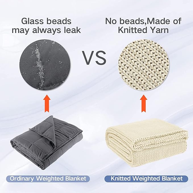 Guohaoi Knitted Weighted Blanket for Adults (Cream 60"x80" 25lbs) No Beads Cooling Throw Blanket for Hot Sleepers, Home Decor Breathable Chunky Knit Heavy Blanket Use on Queen/King Size Bed