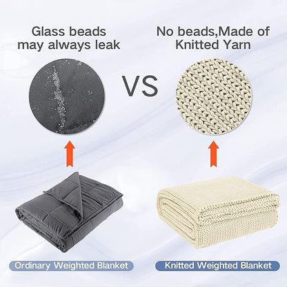 Guohaoi Knitted Weighted Blanket for Adults (Cream 48"x72" 12lbs) No Beads Cooling Throw Blanket for Hot Sleepers, Home Decor Breathable Chunky Knit Heavy Blanket Use on Full Size Bed