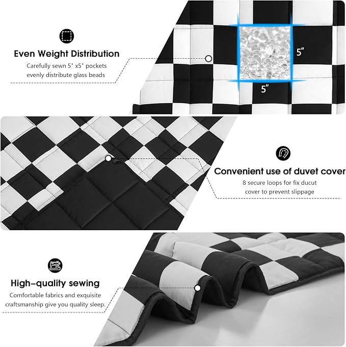 Black Checkered Weighted Blanket for Adults 20lbs, 88"x104" King Size, Cooling Heavy Blanket for 130-220lbs with Premium Glass Beads, Soft Thick Big Blankets for All-Season Sleeping Comfort Breathable