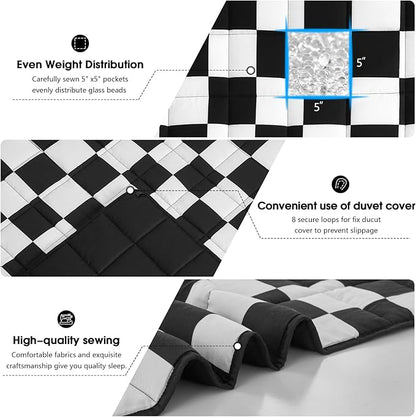 Black Checkered Weighted Blanket for Adults 20lbs, 88"x104" King Size, Cooling Heavy Blanket for 130-220lbs with Premium Glass Beads, Soft Thick Big Blankets for All-Season Sleeping Comfort Breathable