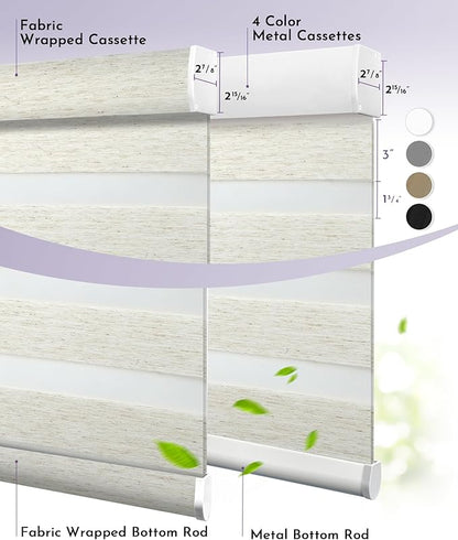 Graywind Motorized Blinds with Remote, Smart Zebra Shades for Windows, Roller Blinds Compatible with Apple Homekit, Alexa, Google Home, Custom Size, Linen Weave Beige
