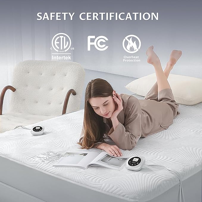 California King Size Electric Heated Mattress Pad - Bed Warmer with Memory & Preheat Functions, 12 Heat Settings Dual Control for 1-12 Hours Auto Off, Lighted Button