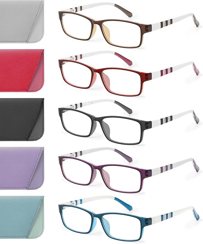 Reading Glasses for Women, 5 Pack Blue Light Blocking Readers, Lightweight Eyeglasses with Spring Hinge