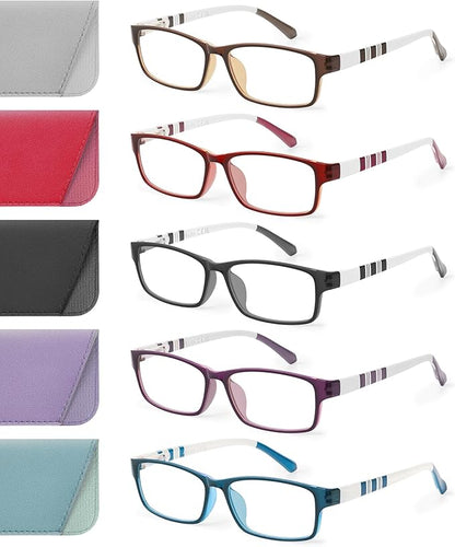 Reading Glasses for Women, 5 Pack Blue Light Blocking Readers, Lightweight Eyeglasses with Spring Hinge