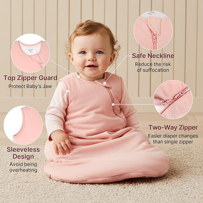 Supersoft Rayon Made from Bamboo Sleep Sack 6-12 Months 1.0 Tog Toddler Sleep Sack Baby Wearable Blanket with 2-Way Zipper Unisex Sleeping Bag for Babies All-year-around - Pink