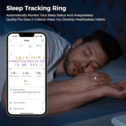 Smart Ring for Women & Men, Health Tracker Ring with Heart Rate, Blood Oxygen,Blood Pressure, IP68 Waterproof Fitness Ring, Sleep Tracker for iPhone and Android, No APP Fee (Rose Gold, 7#)
