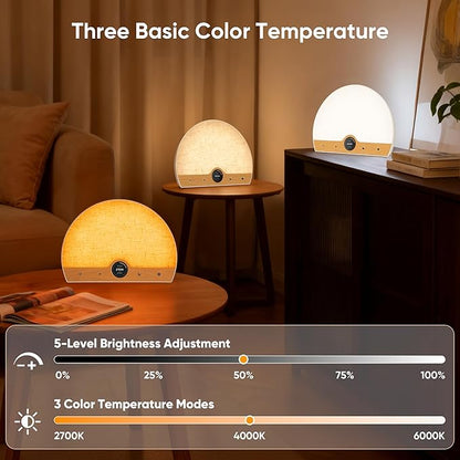 Light Therapy Lamp and Sunrise Alarm Clock 2-in-1, 10000 Lux Happy Therapy Light with Wake Up Alarm Clock, 3 Color Temperature and 5 Brightness Level