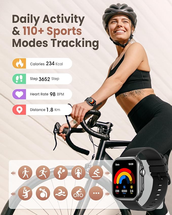 Smart Watches for Women Men, 1.83" HD Smart Watch for Android iPhone with Calls/Messages/Notifications, Sleep/Heart Rate/SpO2/Blood Pressure Monitor, 110+ Sports Modes Fitness Watch, 1000mAh Battery