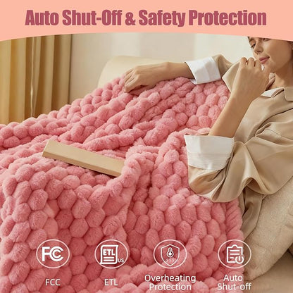 Electric Heated Blanket Throw 50" x 60" Soft Ribbed Faux Fur Flannel Fast Heating 12 Heat Levels 1–12H Timer & Overheat Protection & Auto Shut-Off & ETL FCC & Machine Washable Heated Throw
