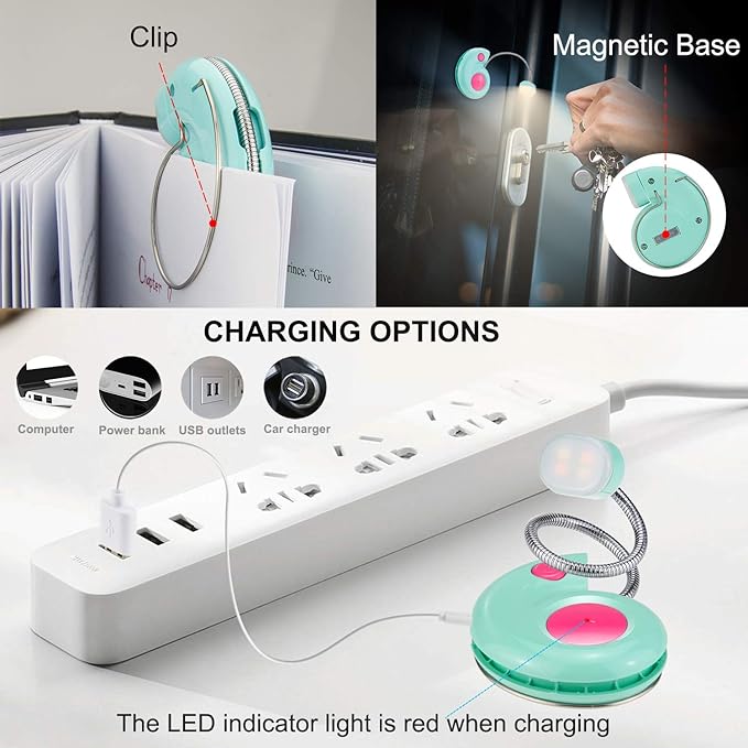Kids Rechargeable Book Light, Clip on Reading Light for Kid, Kids Reading Lights, Amber Book Light for Reading in Bed, 2 Lighting Modes, Blue Light Blocking, Bookmark Light for Bookworms-Blue