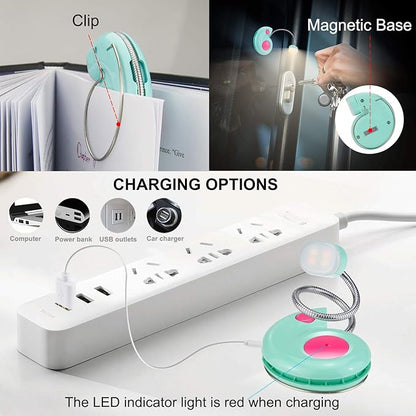Kids Rechargeable Book Light, Clip on Reading Light for Kid, Kids Reading Lights, Amber Book Light for Reading in Bed, 2 Lighting Modes, Blue Light Blocking, Bookmark Light for Bookworms-Blue