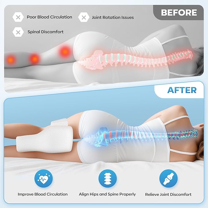 Knee Pillow for Side Sleeper with Adjustable Strap, Memory Foam Leg Support Cushion for Comfortable Sleep, Spine Alignment, and Relief of Sciatica, Back, Hip, Knee & Joint Pain