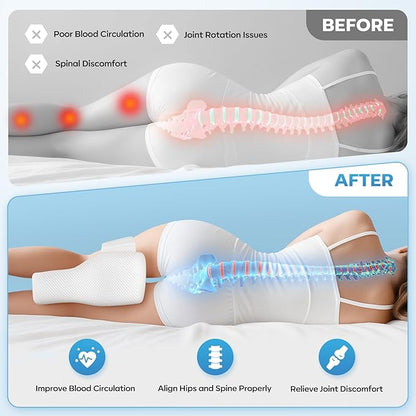 Knee Pillow for Side Sleeper with Adjustable Strap, Memory Foam Leg Support Cushion for Comfortable Sleep, Spine Alignment, and Relief of Sciatica, Back, Hip, Knee & Joint Pain
