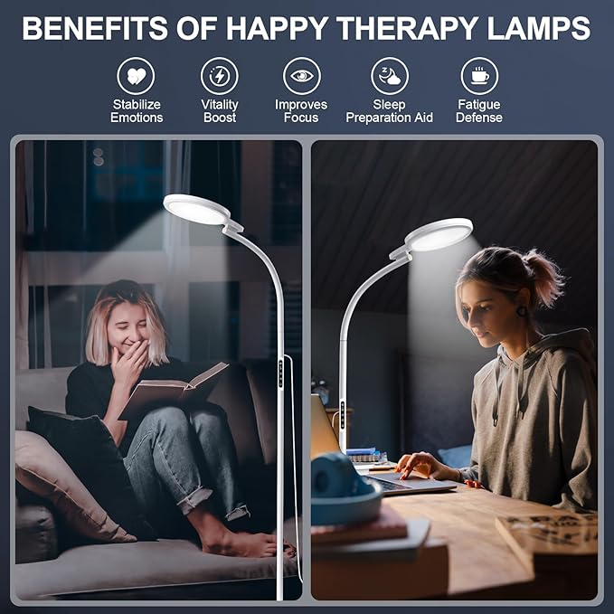 Light Therapy Lamp, LED Sunlight Lamp, 10000 Lux Full Spectrum Happy Therapy Lamp, Floor andDesklamp with 5 Brightness & 5 Color Temperatures, 3 Heights for Apartment/Office/Home