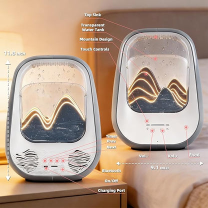 8-in-1 White Noise Sound Machine with Night Light, Help Stress Relief, Waterfall Design Essential Oil Diffuser Rain Sound Machine with Humidifier for Bedroom Office Decor Gift, Gray