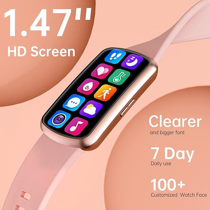 Health Fitness Tracker with 24/7 Heart Rate, Smart Watch with Blood Pressure and Blood Oxygen Monitor, Bulit-in 120+ Sport Mode, Sleep Tracking Waterproof Activity Tracker for Women Men (Deep Pink)