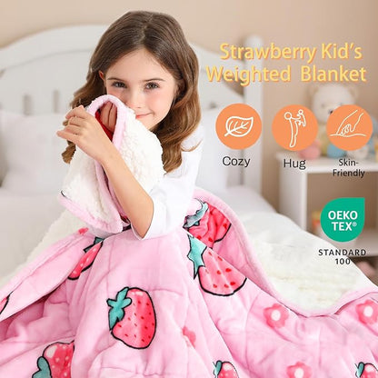 Weighted Blanket 7 pounds Twin Size 41"x 60",Soft Sherpa Fleece Heavy Blanket for Sleeping Perfect for 60-90lbs, Cute Strawberry Pink Weighted Blanket for Bed or Couch