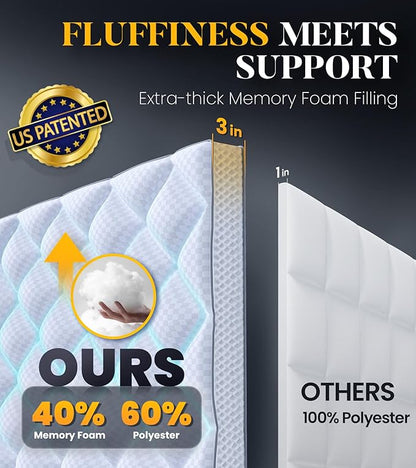 3 Inch Ultra-Fluffy Memory Foam Mattress Topper Full for Back Pain, Extra Soft Pillow Top Full Mattress Topper with 4X Support, Mattress Pad with Breathable Air Mesh Sides, 6-21'' Deep Pocket
