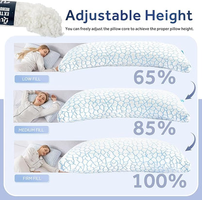 QUTOOL Cooling Side Sleeper Pillow for Neck and Shoulder Pain Relief, Adjustable Curved Shredded Memory Foam Bed Pillows for Sleeping, Queen 1 Pack with Additional Foam Fill Included (White)