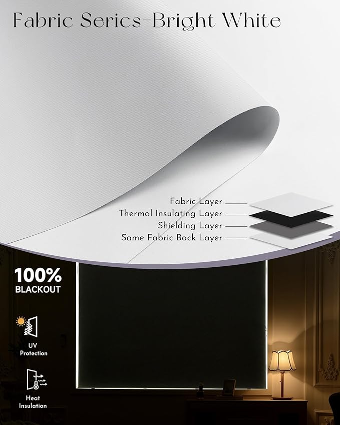Graywind Motorized Shades 100% Blackout Compatible with Alexa Google WiFi Hardwired Smart Roller Shade Remote Control Automated Window Blinds with Valance, Customized Size (Bright White)