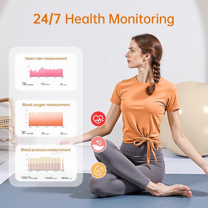 Smart Ring for Women & Men, Health Tracker Ring with Heart Rate, Blood Oxygen,Blood Pressure, IP68 Waterproof Fitness Ring, Sleep Tracker for iPhone and Android, No APP Fee (Orange, 10#)