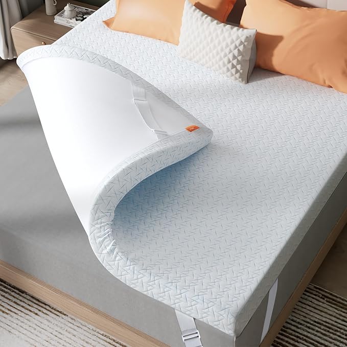 King Size Firm Mattress Topper, Cooling Gel Memory Foam for Pressure Relief, Extra Firm Non-Slip Design with Removable & Washable Cover, CertiPUR-US