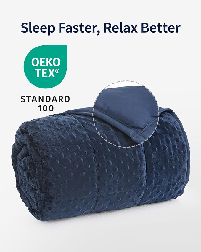 Mr. Sandman Weighted Blanket for Adults Queen, Minky Heavy Blanket for Woman, Man Sleeping/Calm, Soft and Cozy Weighted Throw Blankets, Machine Washable, 60 x 80in, 15 lbs, Navy Blue