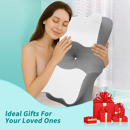 Cervical Neck Pillow for Neck Pain Relief - Memory Foam Ergonomic Neck Support Pillows for Sleeping with Cooling Pillowcase, Orthopedic Contour Pillow for Side, Back and Stomach Sleepers