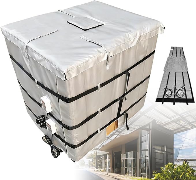 IBC Tote Freeze Protection, IBC Container Heater, 1000L, Smart Temperature Control up to 200°C, IBC Tote Blanket with Thermostat, For petroleum, chemical, food processing Grey