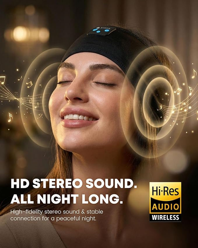 Sleep Headphones Bluetooth 5.4 Headband, Wireless Sleep Headphones with Built-in HD Stereo Speakers for Side Sleepers, Sweatproof Sports Headband for Workout Running Cool Gadget Unique Gifts for Men