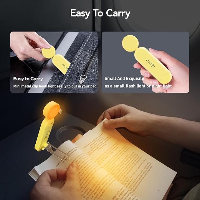 VAVOFO USB Rechargeable Book Light, Blue Light Blocking, Amber Clip-On Bookmark Shaped Reading Light with 6 LEDs and 9 Modes for Bedtime Reading