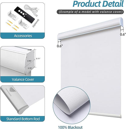 SmartWings Motorized Smart Blinds with Remote, Custom Automatic 100% Blackout Roller Shade Compatible with Alexa/Homekit/Google, Electric Smart Blinds for Indoor Windows, Essential White