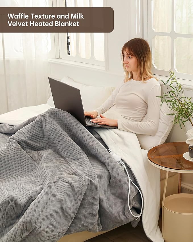 Electric Heated Blanket Queen Size, Washable Blanket Warmer with Dual Control for Home for Adults, Super Cozy Soft Fabric, 84" x 90", 9 Heat Levels, 1-9H Auto-Off, ETL Certified, Gray