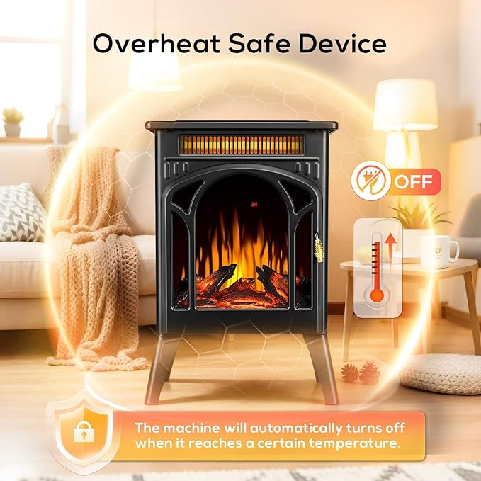 ZAFRO 24" Freestanding Electric Fireplace Stove with Remote, Adjustable Flame Color and Brightness, Fireplace Heater with Thermostat/Timer/Dimmer/Overheat Protection for Bedroom, Living Room(Black)