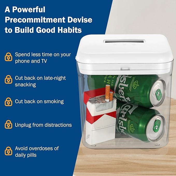 Timed Lock Box, Phone Lock Box with Timer, Rechargeable Time Locking Container, 6.5''x 6.5''x6.5'', Timed Lock Safe for Cell Phones, Snacks and Other Tempting Items