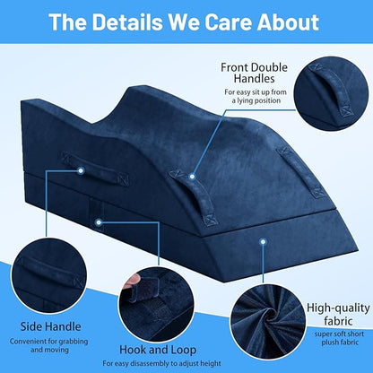 Leg Elevation Pillows, Wedge Pillow for After Surgery Or Rest, Memory Foam Leg Support Adjustable, Back Knee Hip Ankles Pain Relief, Knee Pillow for Sleeping Blood Circulation Blue