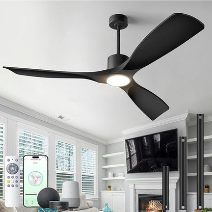 60" Smart Ceiling Fan with Lights,Outdoor Ceiling Fan 3 Blade,Compatible with Alexa/Gg/App/Remote,3-Color Light 6-Speed Quiet Reversible DC Motor for Patio,Black