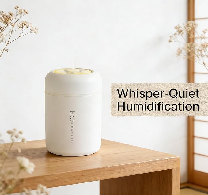 300ml Portable Mini Cool Mist Humidifier with Colorful Lights, USB-Powered for Bedroom, Office, Plants, Travel & Car (White)