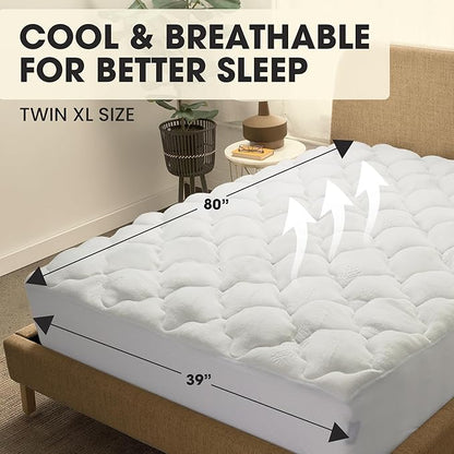 Cheer Collection Twin XL Size Rayon from Bamboo Mattress Topper – Thick, Plush, and Cooling Mattress Pad, Machine Washable Mattress Topper for Twin XL Bed