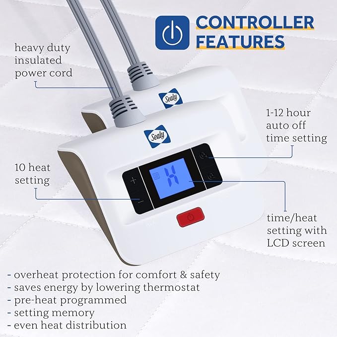 Sealy Heated Mattress Pad Cal King Size 72x84 Inch | Luxury Quilted Waterproof Electric Mattress Cover with 10 Heat Setting Dual Controller & 1-12 Hours Auto Shut Off | Fit Up to 17" Deep Pocket