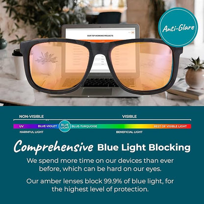 100% Blue Light Blocking Glasses - Better Sleep Anti Eye Strain Protection - Computer Gaming Women Men