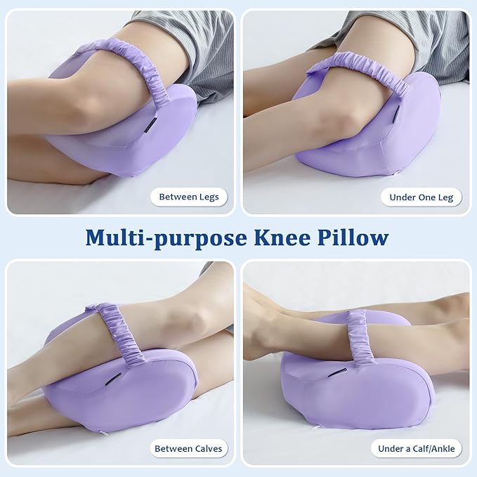 KingPavonini Cooling Knee Pillow for Side Sleepers Hip Pain, Memory Foam Leg Pillow for Side Sleeping with Strap, Ergonomic Hip Pillow for Spine Aligning, Back Pain, Knee Pain, Sciatica, Pregnancy