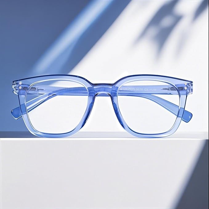 Reading Glasses for Men Women Blue Light Blocking with Spring Hinge, Blocking Readers Anti UV Ray Filter Eyeglasses, Square Computer Reader Glasses, Blue, +3.0