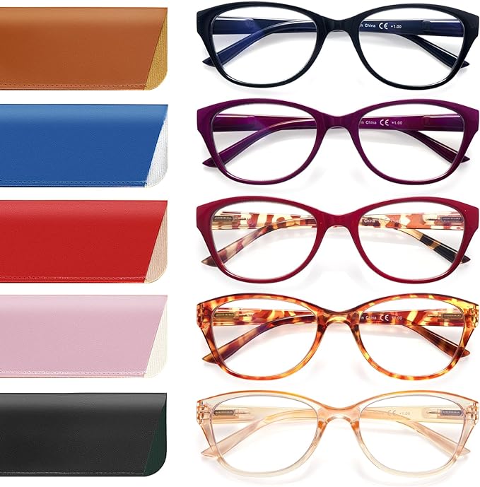 COJWIS 5 Pack Reading Glasses for Women Blue Light Blocking Computer Readers with Spring Hinge Anti Eye Strain Eyewear