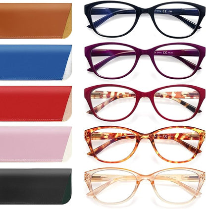 COJWIS 5 Pack Reading Glasses for Women Blue Light Blocking Computer Readers with Spring Hinge Anti Eye Strain Eyewear