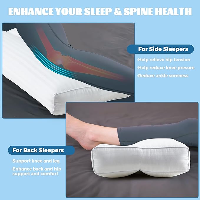 Bafode 3.5"Knee Pillow for Side Sleepers,Cooling Leg Pillow for Side Sleeping,Knee Pillow with 930G 7D Alternative for Relieving Leg, Back, and Knee Pain,High Supportive Leg Pillow for Pregnancy,White