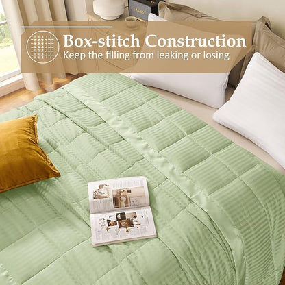downluxe Queen Size Blanket with Satin Trim, Lightweight Down Alternative Blankets Queen Size for All Season, Machine Washable (Sage Green, 90x90 Inch)