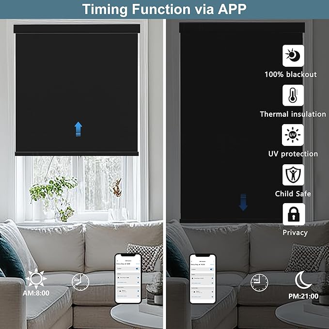 Bringnox No Drill Motorized Blinds with Remote,Blackout Windows,with Apple Homekit,Alexa,Google, with App,Voice Control Custom Size